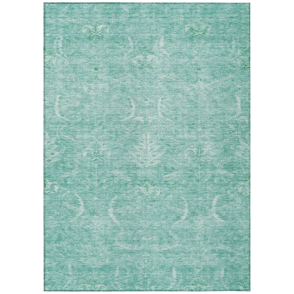 HomeRoots 5' Aqua and Ivory Damask Area Rug - Durable, Washable Design for Indoor and Outdoor Elegance 10' X 14' 603358