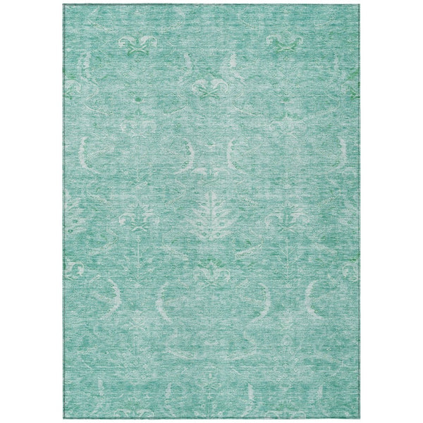 HomeRoots 5' Aqua and Ivory Damask Area Rug - Durable, Washable Design for Indoor and Outdoor Elegance 10' X 14' 603358