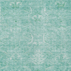 Homeroots 3' Artichoke Green And Ivory Damask Washable Area Rug For Stylish Indoor And Outdoor Spaces 10' X 14' Polyester 603358