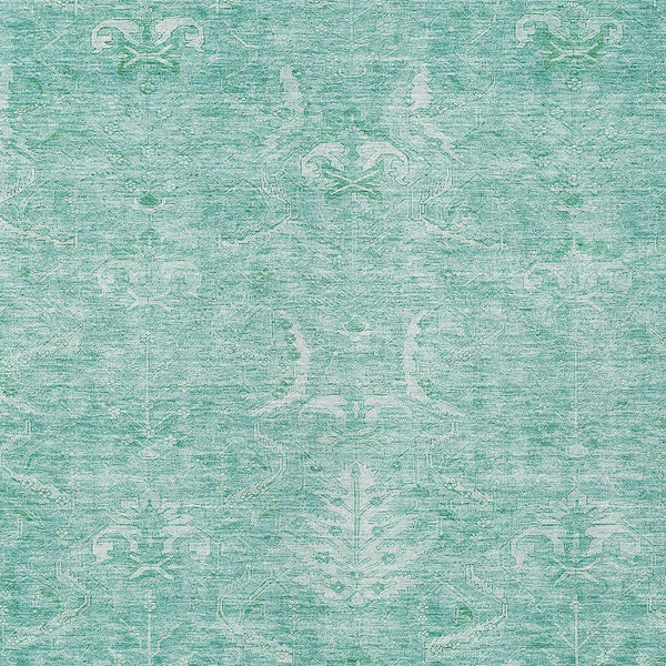 Homeroots 3' Artichoke Green And Ivory Damask Washable Area Rug For Stylish Indoor And Outdoor Spaces 10' X 14' Polyester 603358