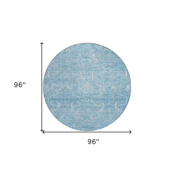 Homeroots 3' Artichoke Green And Ivory Damask Washable Area Rug For Stylish Indoor And Outdoor Spaces 8' Round Polyester 603361