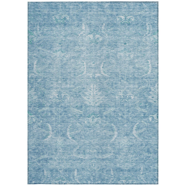 Homeroots 3' Artichoke Green And Ivory Damask Washable Area Rug For Stylish Indoor And Outdoor Spaces 8' X 10' Polyester 603362