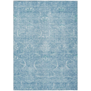 HomeRoots 5' Sky Blue and Ivory Damask Area Rug - Stylish, Washable, Indoor/Outdoor Carpet for High-Traffic Spaces 8' X 10' 603362