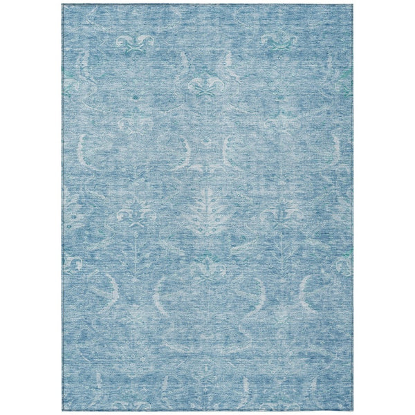 HomeRoots 5' Sky Blue and Ivory Damask Area Rug - Stylish, Washable, Indoor/Outdoor Carpet for High-Traffic Spaces 8' X 10' 603362