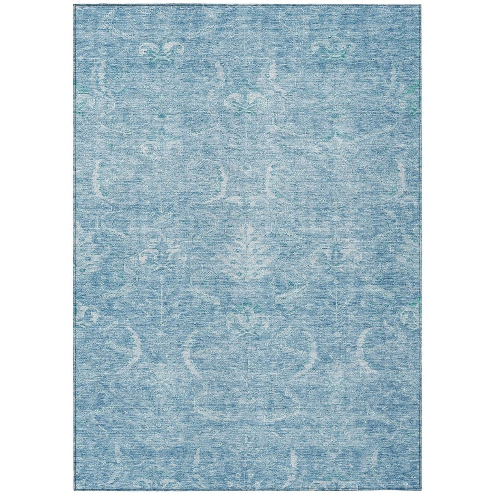 HomeRoots 9' Sky Blue & Ivory Damask Area Rug - Washable, Durable Indoor/Outdoor Design for High-Traffic Spaces 603363