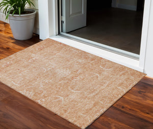 Homeroots 3' Artichoke Green And Ivory Damask Washable Area Rug For Stylish Indoor And Outdoor Spaces 3' X 5' Polyester 603365