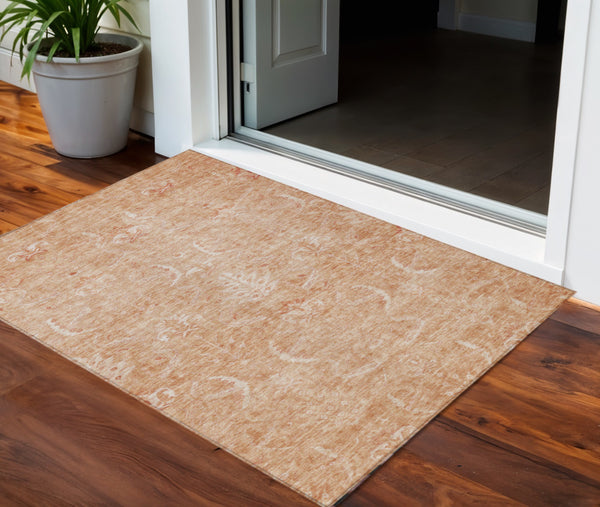 Homeroots 3' Artichoke Green And Ivory Damask Washable Area Rug For Stylish Indoor And Outdoor Spaces 3' X 5' Polyester 603365