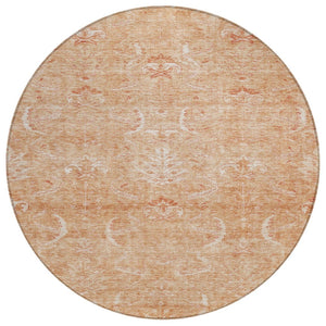 HomeRoots 5' Salmon and Terra Cotta Damask Area Rug - Stylish, Durable, Washable for Indoor or Outdoor Use 8' Round 603367