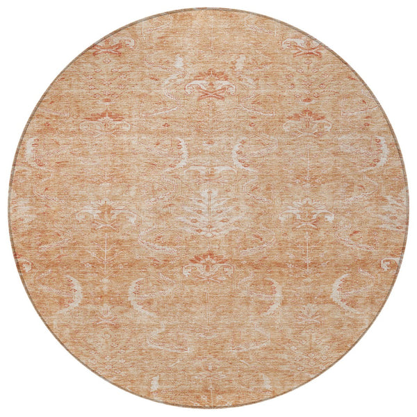 Homeroots 3' Artichoke Green And Ivory Damask Washable Area Rug For Stylish Indoor And Outdoor Spaces 8' Round Polyester 603367