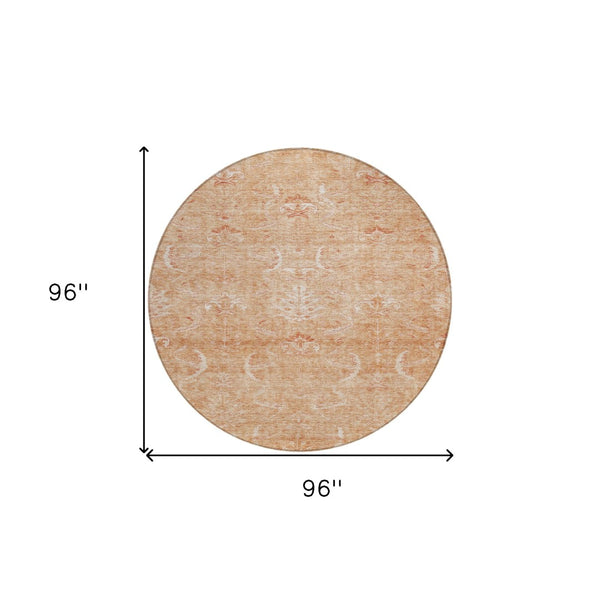 Homeroots 3' Artichoke Green And Ivory Damask Washable Area Rug For Stylish Indoor And Outdoor Spaces 8' Round Polyester 603367