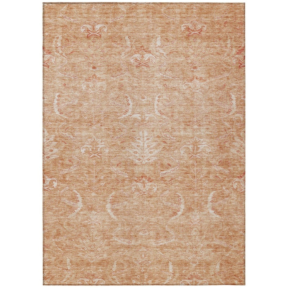 HomeRoots 9' X 12' Salmon and Terra Cotta Damask Area Rug - Stylish, Washable Design for Indoor & Outdoor Use! 603369