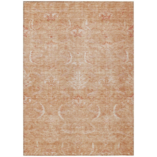 HomeRoots 5' Salmon and Terra Cotta Damask Area Rug - Stylish, Durable, Washable for Indoor or Outdoor Use 10' X 14' 603370