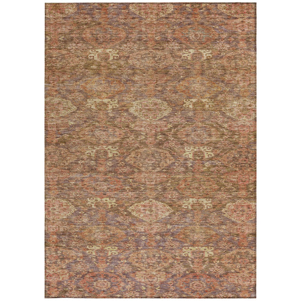 Homeroots 3' Brown And Tan Damask Washable Area Rug - Stylish, Durable Indoor Outdoor Decor For Any Space 3' X 5' Polyester 603371