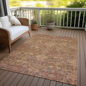 Homeroots 3' Brown And Tan Damask Washable Area Rug - Stylish, Durable Indoor Outdoor Decor For Any Space 3' X 5' Polyester 603371