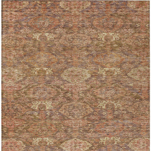 Homeroots 3' Brown And Tan Damask Washable Area Rug - Stylish, Durable Indoor Outdoor Decor For Any Space 3' X 5' Polyester 603371