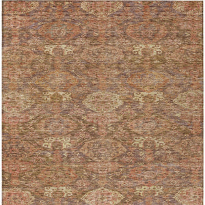 Homeroots 3' Brown And Tan Damask Washable Area Rug - Stylish, Durable Indoor Outdoor Decor For Any Space 5' X 8' Polyester 603372