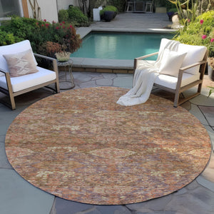 Homeroots 3' Brown And Tan Damask Washable Area Rug - Stylish, Durable Indoor Outdoor Decor For Any Space 8' Round Polyester 603373