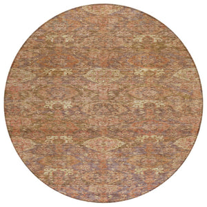 HomeRoots 5' Brown and Tan Damask Area Rug - Stylish Indoor/Outdoor Design, Stain-Resistant, Easy Care, Durable 8' Round 603373