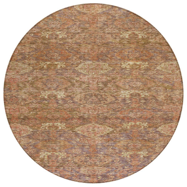 HomeRoots 5' Brown and Tan Damask Area Rug - Stylish Indoor/Outdoor Design, Stain-Resistant, Easy Care, Durable 8' Round 603373