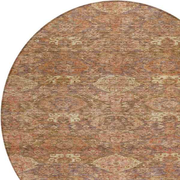 Homeroots 3' Brown And Tan Damask Washable Area Rug - Stylish, Durable Indoor Outdoor Decor For Any Space 8' Round Polyester 603373