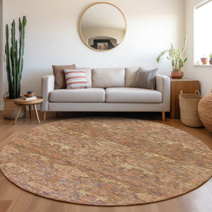 Homeroots 3' Brown And Tan Damask Washable Area Rug - Stylish, Durable Indoor Outdoor Decor For Any Space 8' Round Polyester 603373