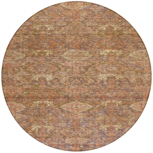 Homeroots 3' Brown And Tan Damask Washable Area Rug - Stylish, Durable Indoor Outdoor Decor For Any Space 8' Round Polyester 603373