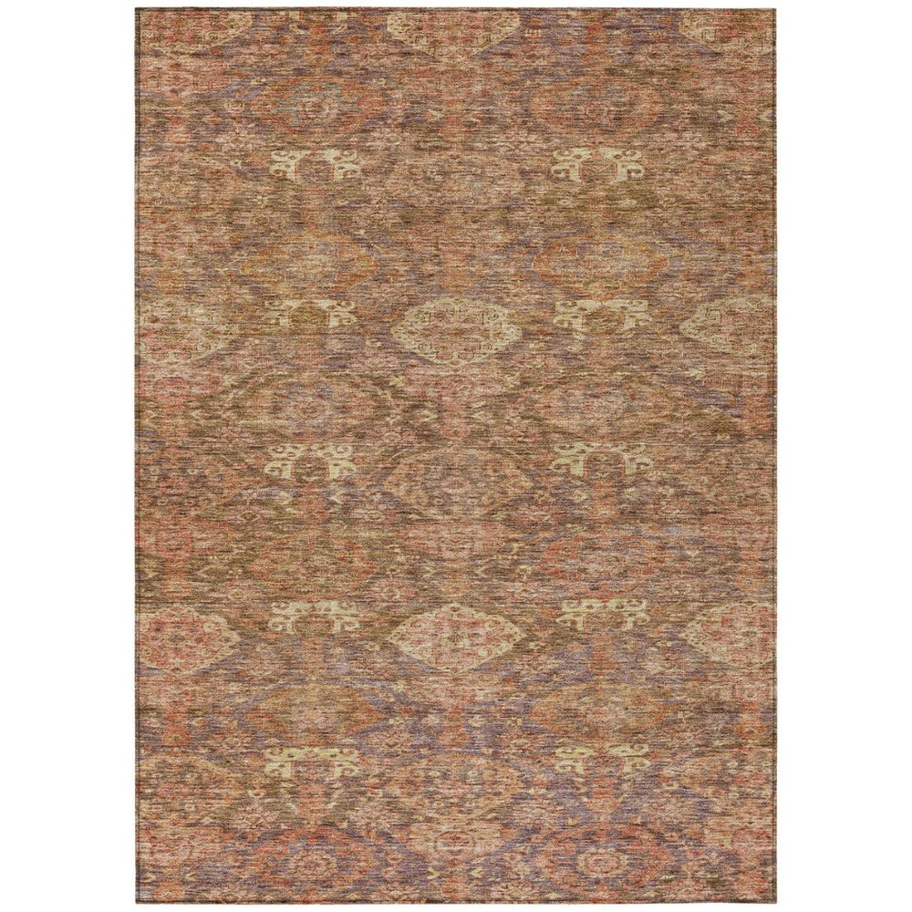 HomeRoots 9' X 12' Brown and Tan Damask Indoor/Outdoor Area Rug – Durable, Washable, Elegant Design for Any Space 603375