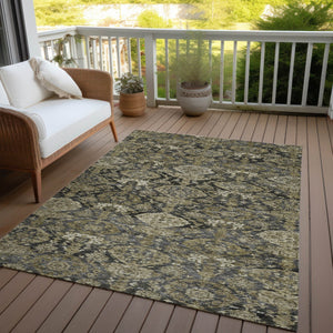 Homeroots 3' Brown And Tan Damask Washable Area Rug - Stylish, Durable Indoor Outdoor Decor For Any Space 3' X 5' Polyester 603377