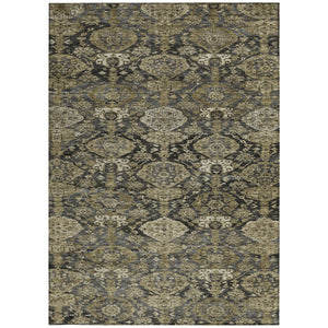 Homeroots 3' Brown And Tan Damask Washable Area Rug - Stylish, Durable Indoor Outdoor Decor For Any Space 3' X 5' Polyester 603377