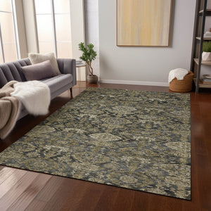 Homeroots 3' Brown And Tan Damask Washable Area Rug - Stylish, Durable Indoor Outdoor Decor For Any Space 3' X 5' Polyester 603377