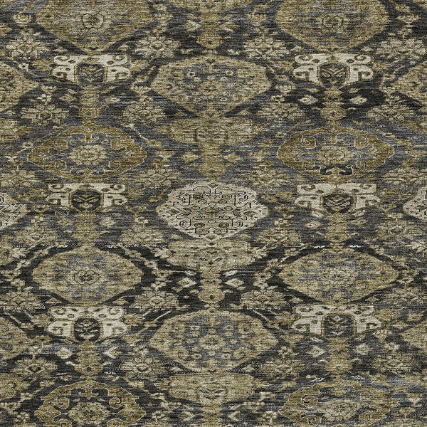 Homeroots 3' Brown And Tan Damask Washable Area Rug - Stylish, Durable Indoor Outdoor Decor For Any Space 5' X 8' Polyester 603378