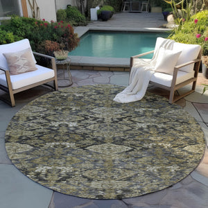 Homeroots 3' Brown And Tan Damask Washable Area Rug - Stylish, Durable Indoor Outdoor Decor For Any Space 8' Round Polyester 603379