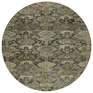 HomeRoots 5' Charcoal and Beige Damask Area Rug - Stylish, Durable, Washable for Indoor & Outdoor Elegance 8' Round 603379