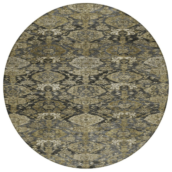 HomeRoots 5' Charcoal and Beige Damask Area Rug - Stylish, Durable, Washable for Indoor & Outdoor Elegance 8' Round 603379
