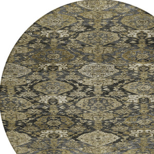 Homeroots 3' Brown And Tan Damask Washable Area Rug - Stylish, Durable Indoor Outdoor Decor For Any Space 8' Round Polyester 603379
