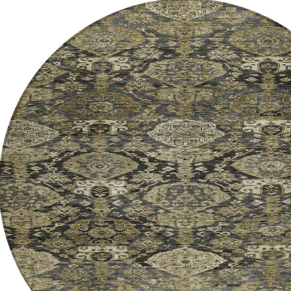 Homeroots 3' Brown And Tan Damask Washable Area Rug - Stylish, Durable Indoor Outdoor Decor For Any Space 8' Round Polyester 603379