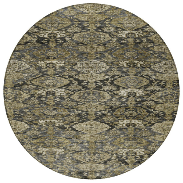 Homeroots 3' Brown And Tan Damask Washable Area Rug - Stylish, Durable Indoor Outdoor Decor For Any Space 8' Round Polyester 603379