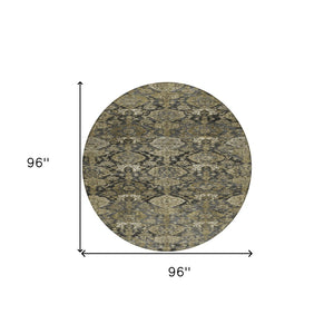 Homeroots 3' Brown And Tan Damask Washable Area Rug - Stylish, Durable Indoor Outdoor Decor For Any Space 8' Round Polyester 603379