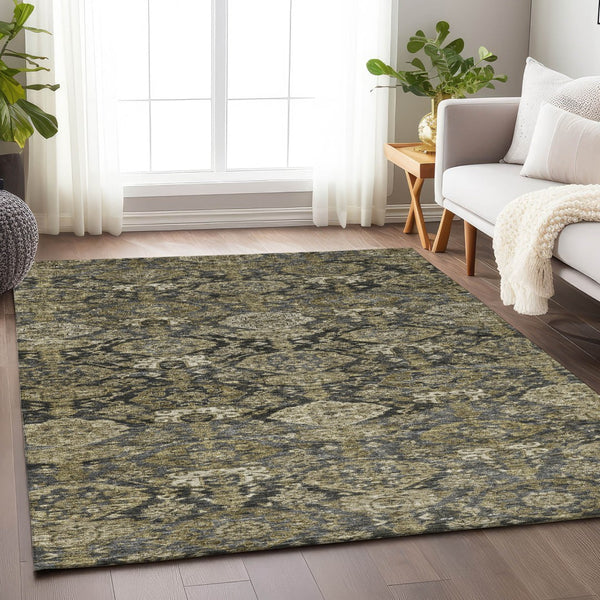 Homeroots 3' Brown And Tan Damask Washable Area Rug - Stylish, Durable Indoor Outdoor Decor For Any Space 8' X 10' Polyester 603380