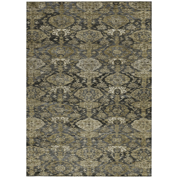 Homeroots 3' Brown And Tan Damask Washable Area Rug - Stylish, Durable Indoor Outdoor Decor For Any Space 9' X 12' Polyester 603381
