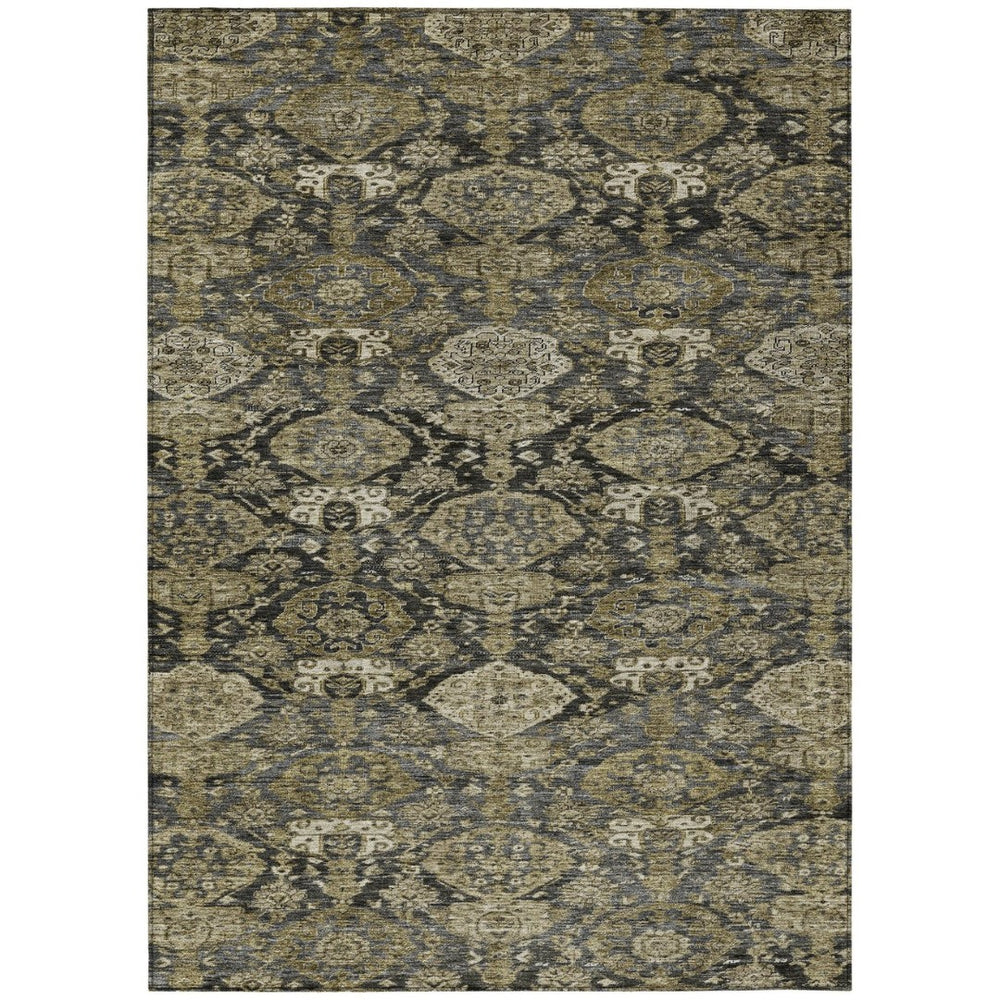 HomeRoots 9' Charcoal & Beige Damask Area Rug - Washable, Durable Design for Indoor & Outdoor Elegance 603381