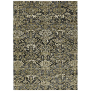 HomeRoots 9' Charcoal & Beige Damask Area Rug - Washable, Durable Design for Indoor & Outdoor Elegance 603381