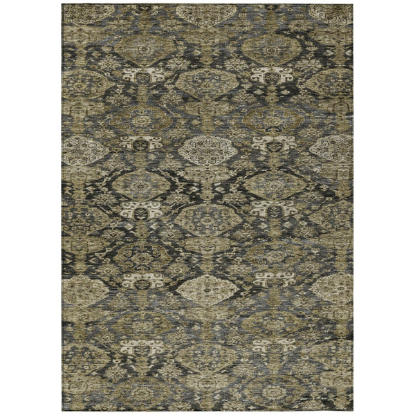 HomeRoots 9' Charcoal & Beige Damask Area Rug - Washable, Durable Design for Indoor & Outdoor Elegance 603381