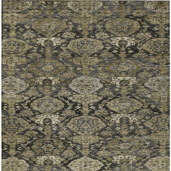 Homeroots 3' Brown And Tan Damask Washable Area Rug - Stylish, Durable Indoor Outdoor Decor For Any Space 9' X 12' Polyester 603381