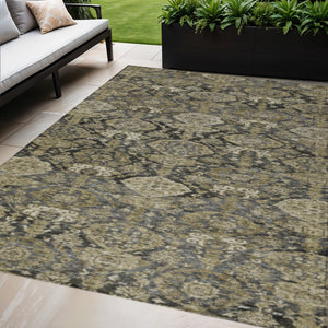Homeroots 3' Brown And Tan Damask Washable Area Rug - Stylish, Durable Indoor Outdoor Decor For Any Space 10' X 14' Polyester 603382