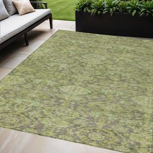 Homeroots 3' Brown And Tan Damask Washable Area Rug - Stylish, Durable Indoor Outdoor Decor For Any Space 9' X 12' Polyester 603387
