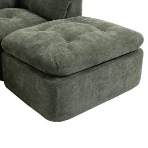English Elm Modern Chenille Cloud Sectional with Ottoman Deep Sink Modular L Shaped Living Room Sofa Blackish Green W2379S00002