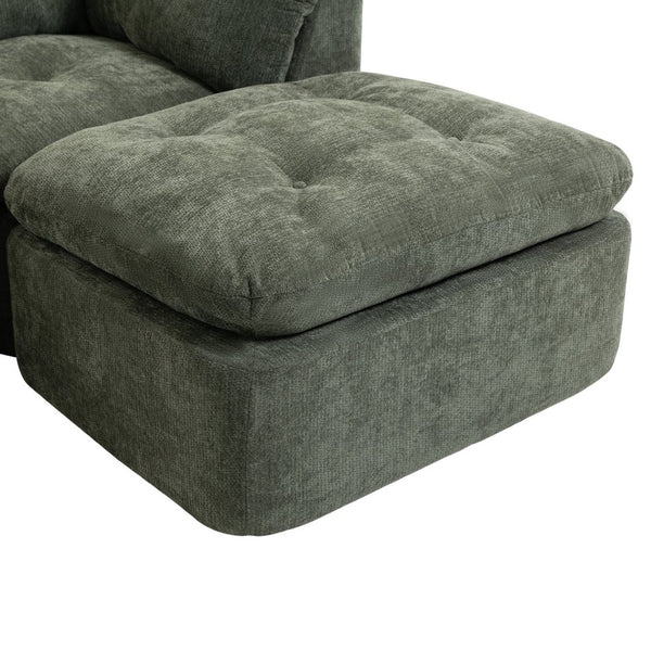 English Elm Modern Chenille Cloud Sectional with Ottoman Deep Sink Modular L Shaped Living Room Sofa Blackish Green W2379S00002