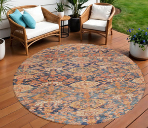 Homeroots 3' Brown And Tan Damask Washable Area Rug - Stylish, Durable Indoor Outdoor Decor For Any Space 8' Round Polyester 603391