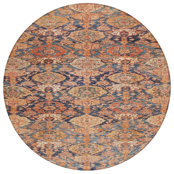 HomeRoots 5' Terra Cotta and Charcoal Damask Area Rug – Durable, Washable, Indoor Outdoor Elegance for Your Home 8' Round 603391